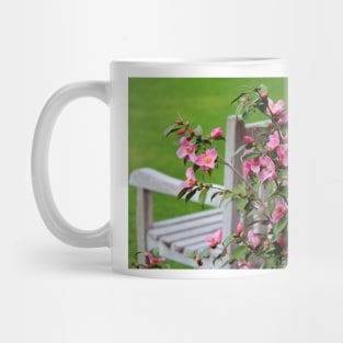 Pink Flowers By The Bench Mug